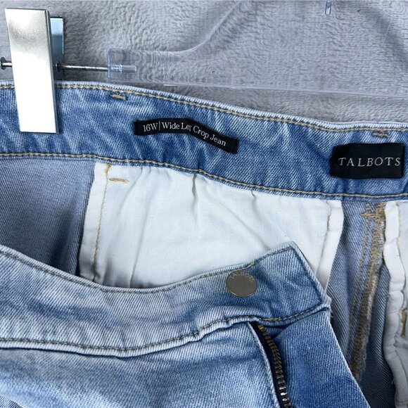 Talbots Wide Leg Jeans Crop Womens Size 16W High Rise Rhodes Wash Denim Blue - Picture 6 of 13